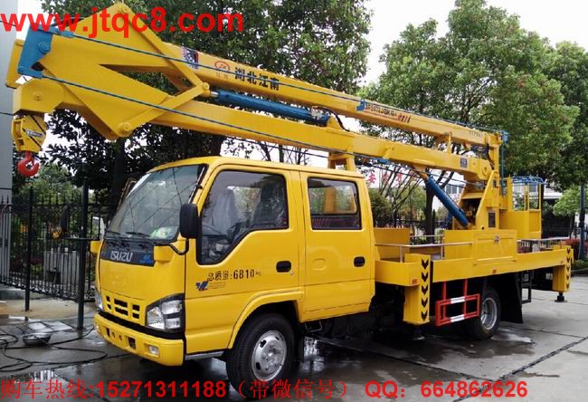 庆铃18米高空作业车(国四)采用庆铃底盘加装上装部分而成;液压式三节折叠臂,最大作业高度18米,作业辐度5.7米; 采用国产、进口换向阀及液压油缸,换向平稳,操作灵活方便;随车安装四个液压支腿,以保证整车在操作时的稳定性与安全性;支腿与工作臂互锁,安全可靠,防止误操作过位.